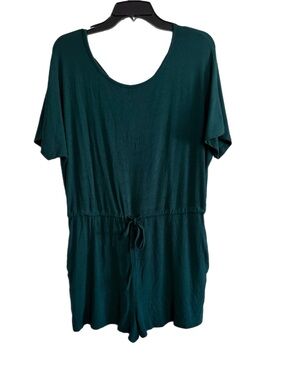 Casual Scoop Neck Oversized Romper with Drawstring - Deep Teal Size S